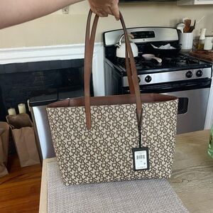 DKNY Brown Tote Bag with Signature Monogram